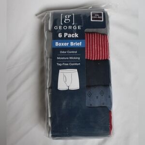 George 6 Pack Boxer Briefs Men's 2XL (44-46) 100% Cotton Tag Free Comfort - NEW